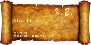 Klem Erik névjegykártya